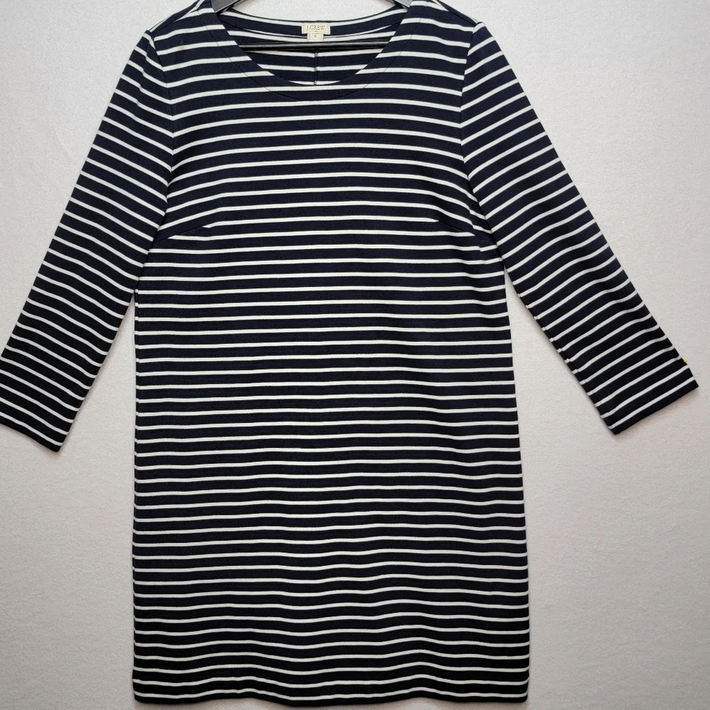 J. Crew Navy and Cream Striped Long Sleeve A-Line Dress‎ SIZE M